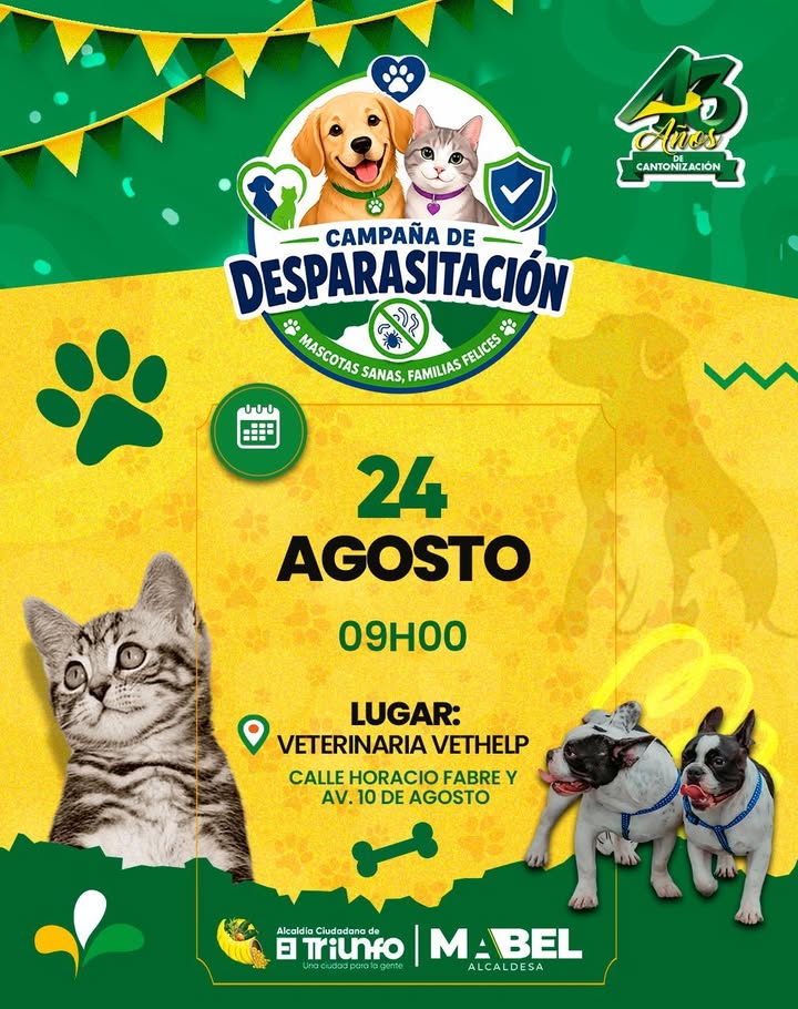 Campaña de desparasitación para mascotas llega a El Triunfo con apoyo municipal